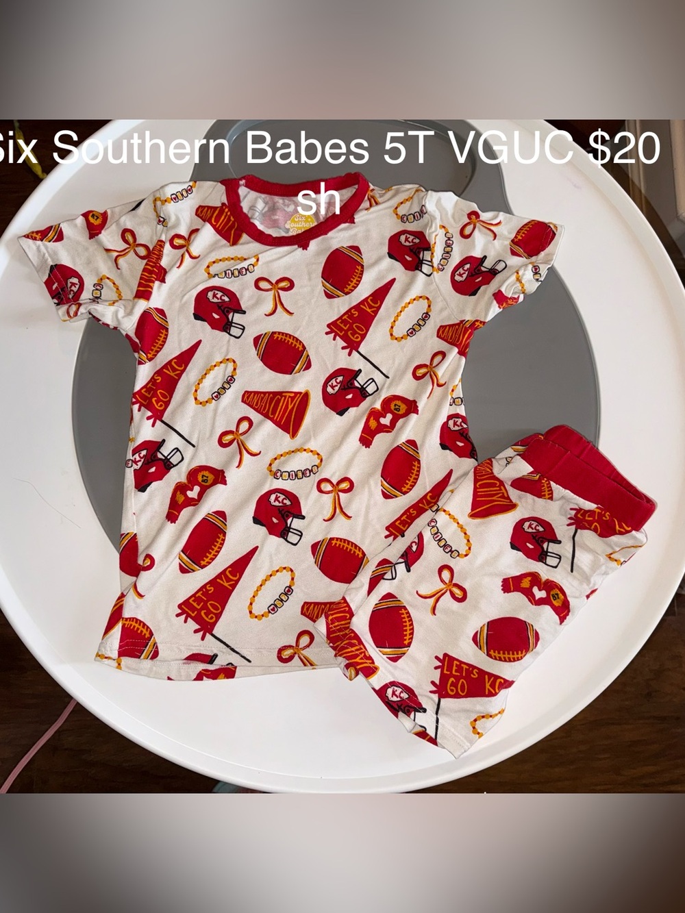 Six Southern Babes Girls' Red Kansas City Football Print Bamboo Pajama Set